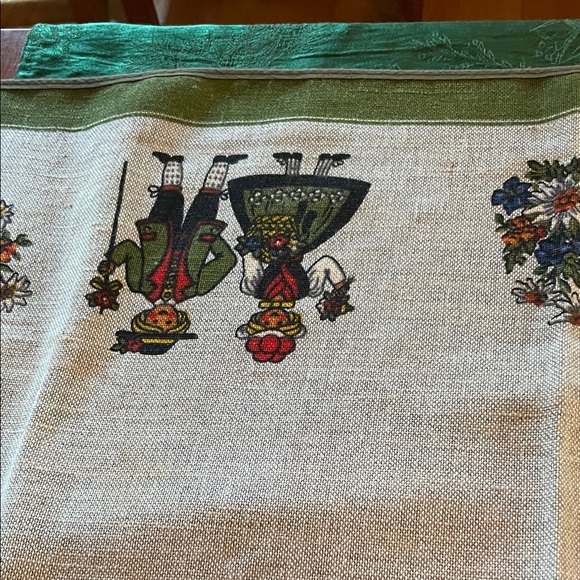 Vintage WEST GERMAN Folk Art Tablecloth with Green Border - Picture 6 of 14